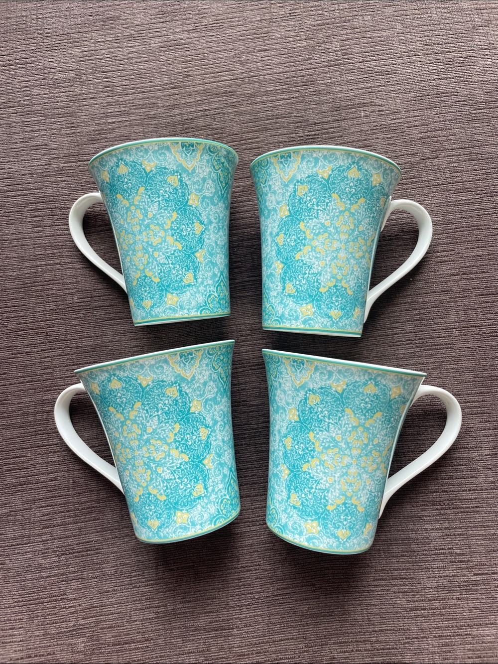 222 Fifth Eva Teal Porcelain Mugs - Set of 4